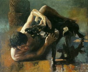 Orley Ypon, Grappling, Oil on canvas, 2016, 30x36 in