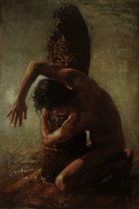Orley Ypon, Man with Idol, Oil on canvas, 2016, 36x24 in