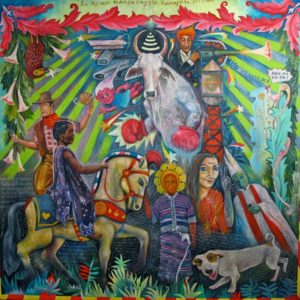Leonard Aguinaldo, Ancestor Rides the Circus Horse, Oil & acrylic on cloth, 2017, 128x128 cm