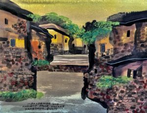 Manuel Baldemor, Ancient Stone Houses, Watercolor, 2018, 10.5x13.5in