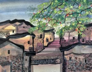 Manuel Baldemor, Trees in Bloom, Watercolor, 2018 10.5x13.5in